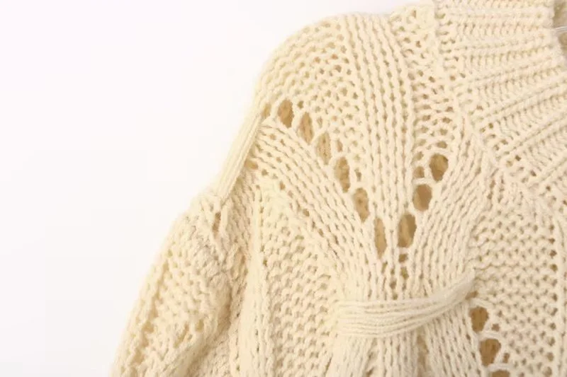 Ladies Relaxed Crew Neck Plain Openwork Sweater