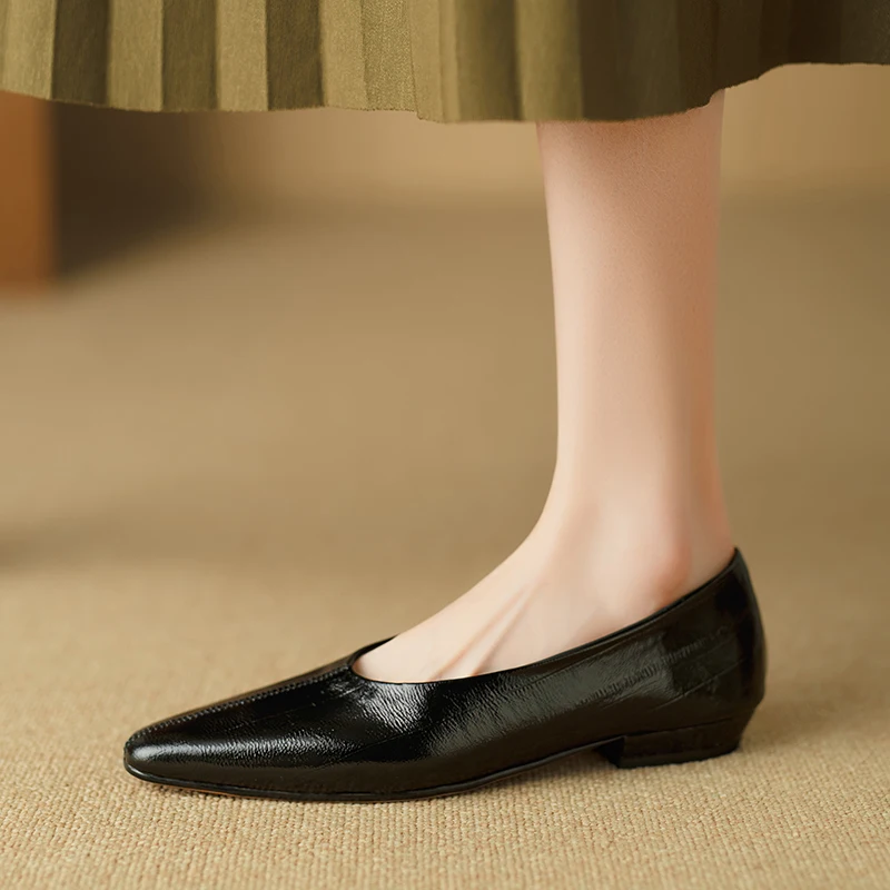 Fashion Genuine Leather mid heels woman elegant Loafer office lady square toe party pumps