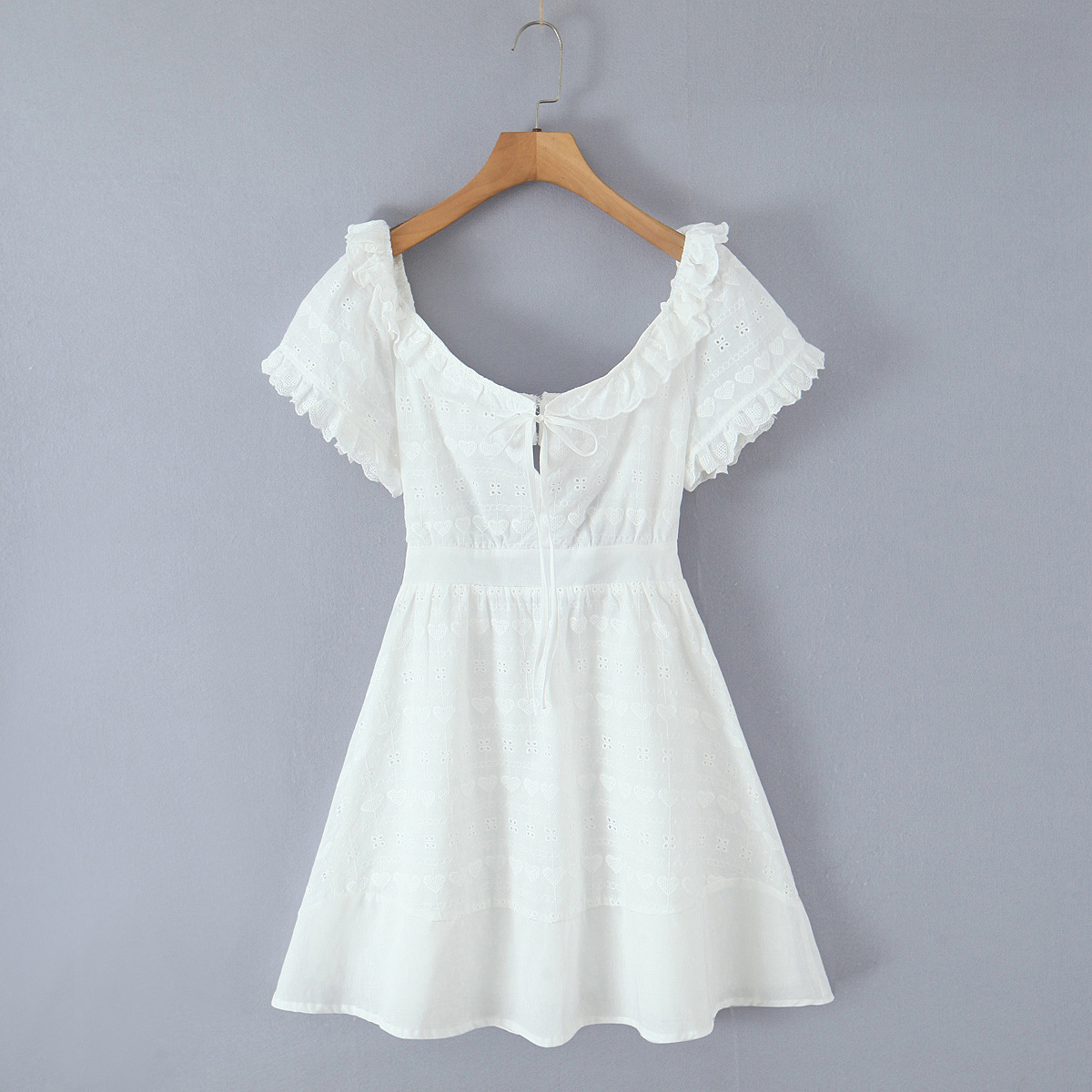 Lace Tie Short Sleeve Waist-Cinched Dress