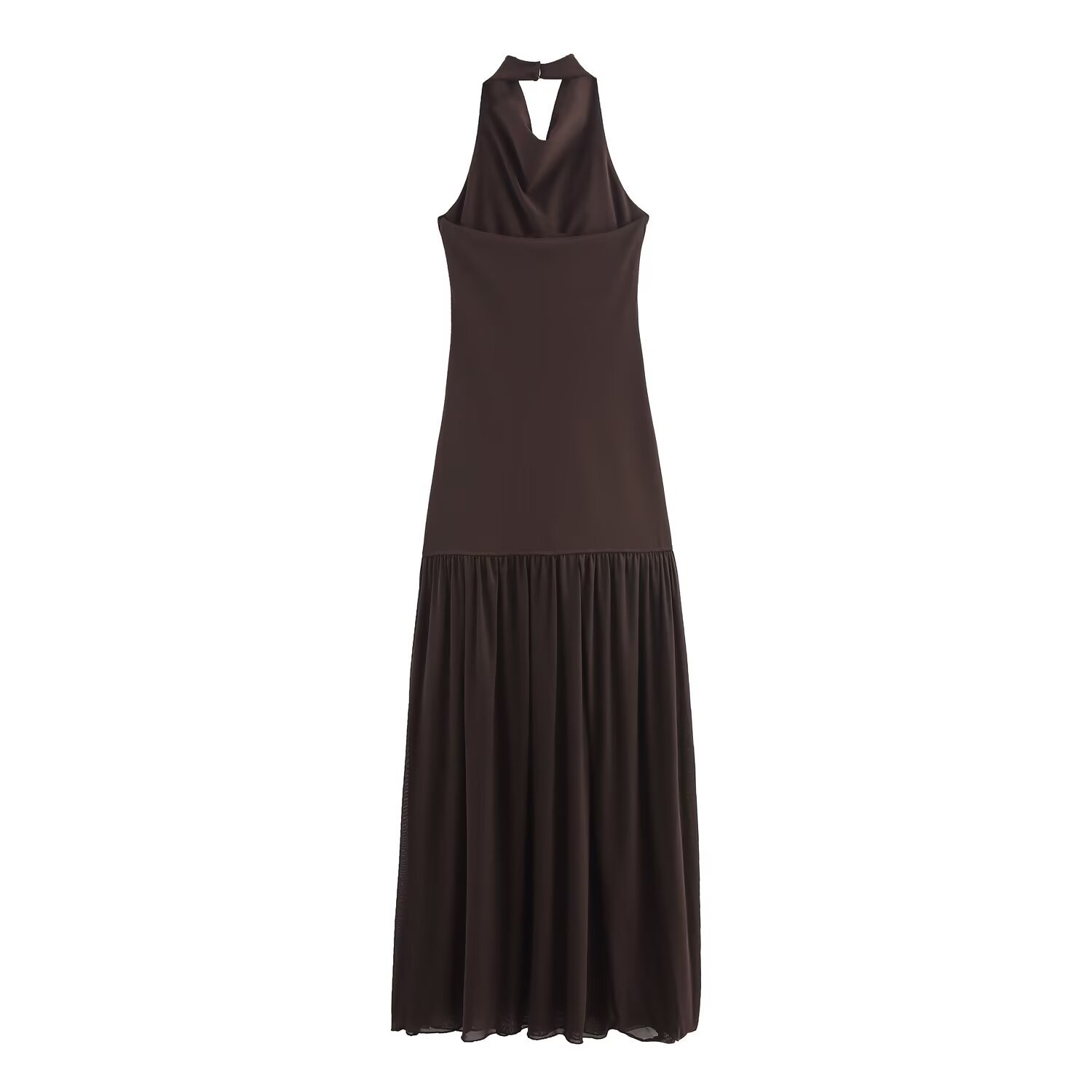 Sexy Pure Desire Off-Shoulder Halter Shirred Fitted Waist Solid Color Dress