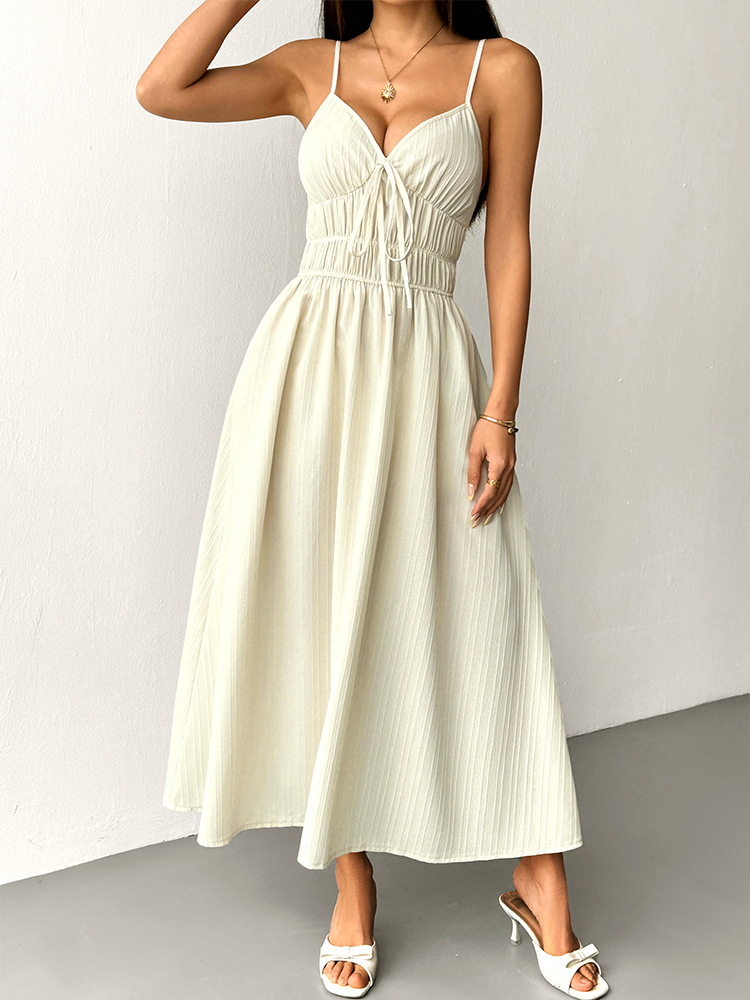 Open Back Bandeau Maxi Dress Waist Tie