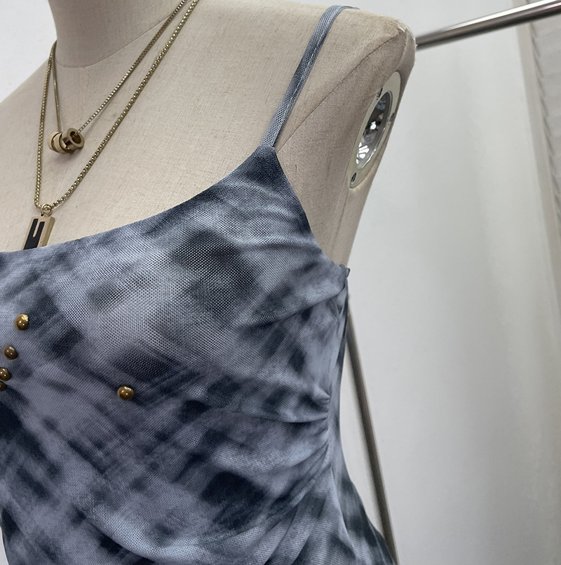 Irregular Rivet Mesh Camisole Dress with Ruffle Strap Sleeveless Top