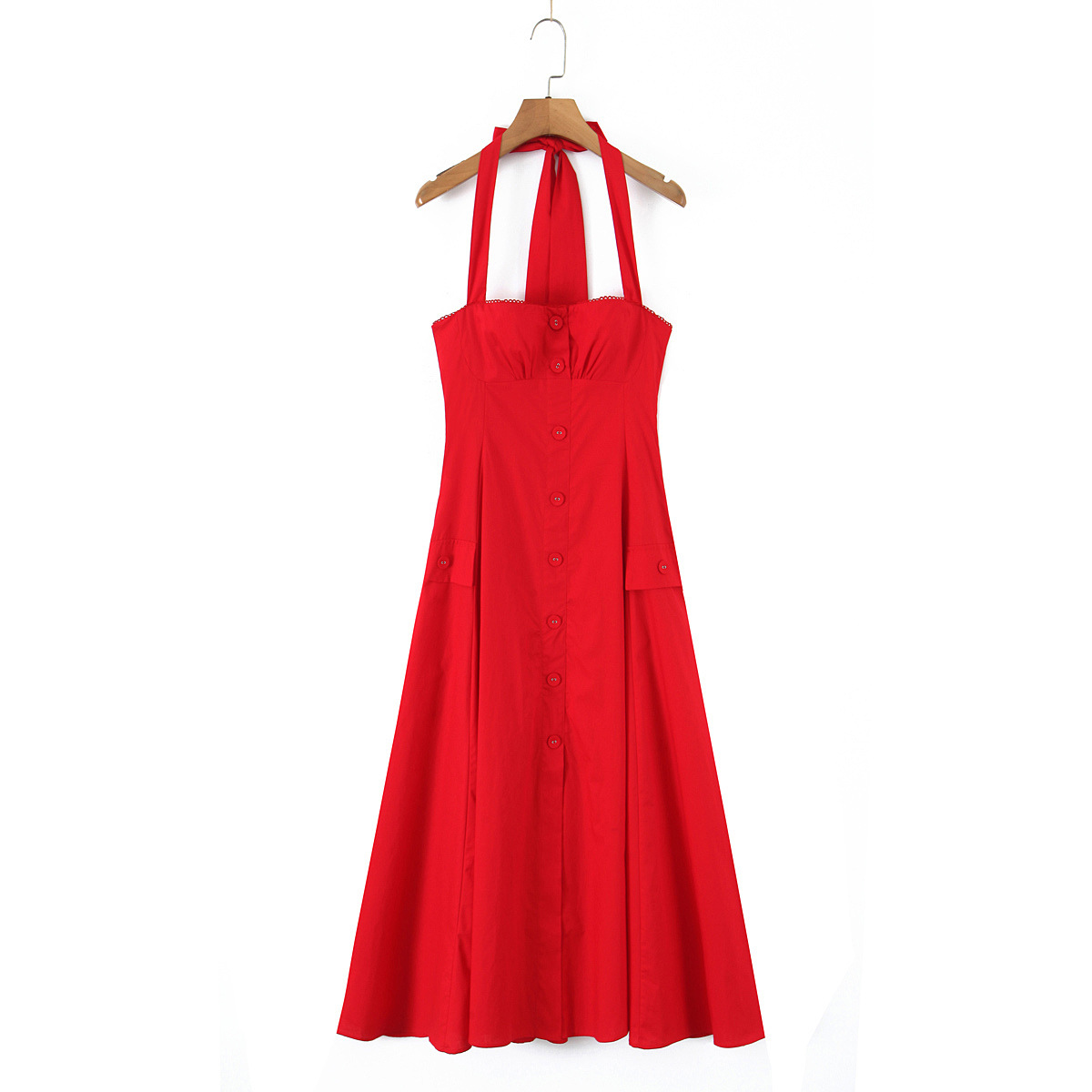 Halter Sleeveless Cotton A-line Maxi Skirt