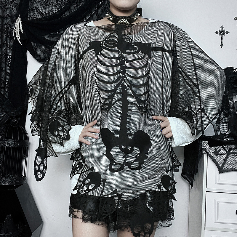 Sexy One-Shoulder Skeleton Print Cape
