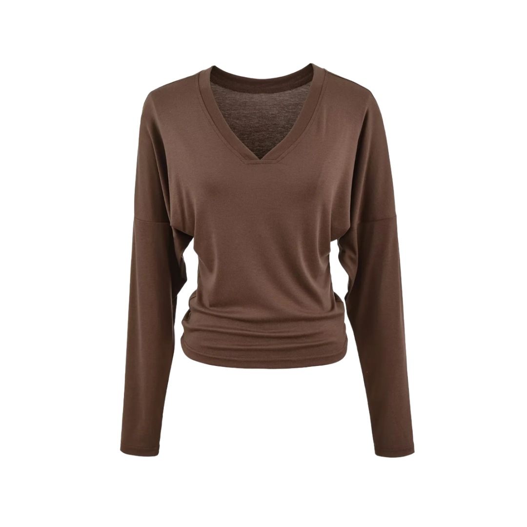 Slim Fit V Neck Ruched Waist Dolman Tee