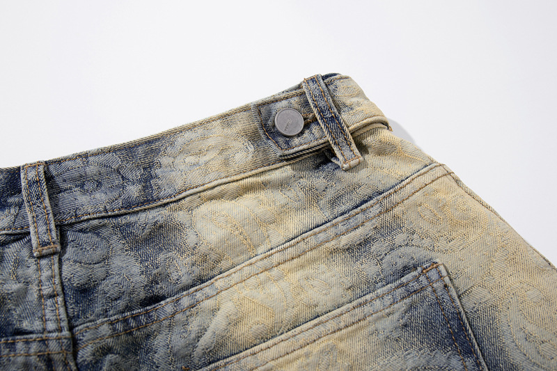 Street Washed Spray Monkey Jacquard Gradient Knife-Edge Denim Pants Men Women High-Quality Fashion Brand Wide-Leg Pants