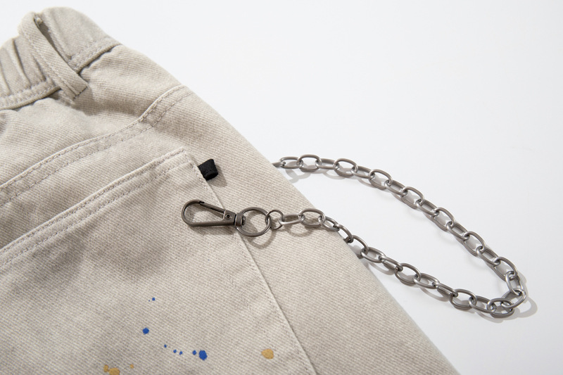 Street Style Luxury Cross Patch Embroidery Color Splatter Hand-painted Straight Leg Hip-hop Loose Jeans