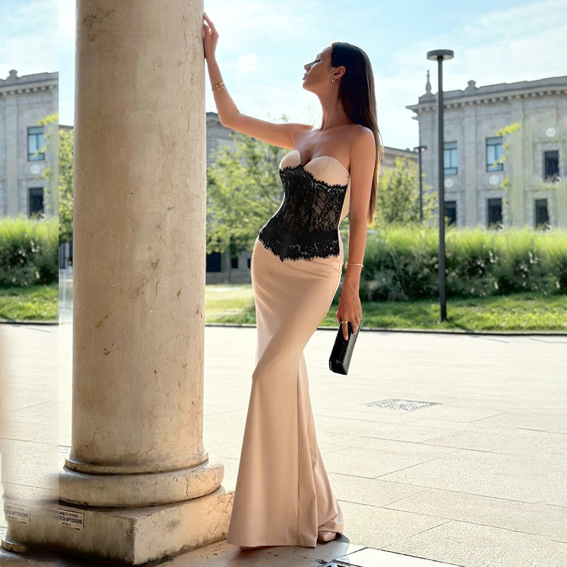 Strapless Sleeveless Long High Rise Polyester Dress
