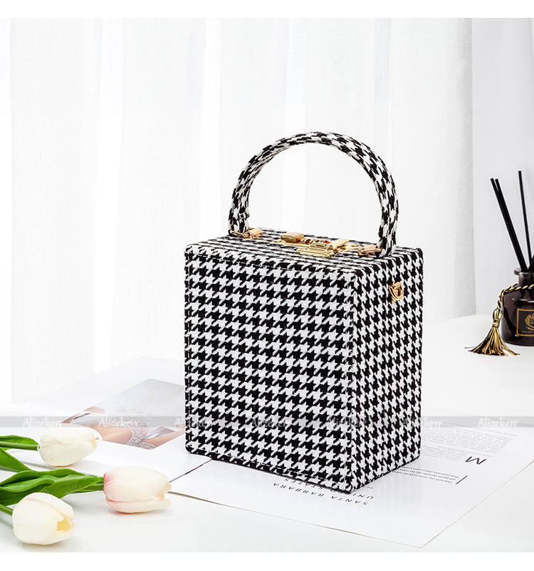 With Code Lock Houndstooth Box Shoulder Bag New Elegant Korean Purses And Handbags Female Big Square Crossbody Retro Bag
