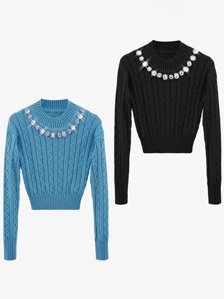 Ladies Geometric Print Crew Sweater