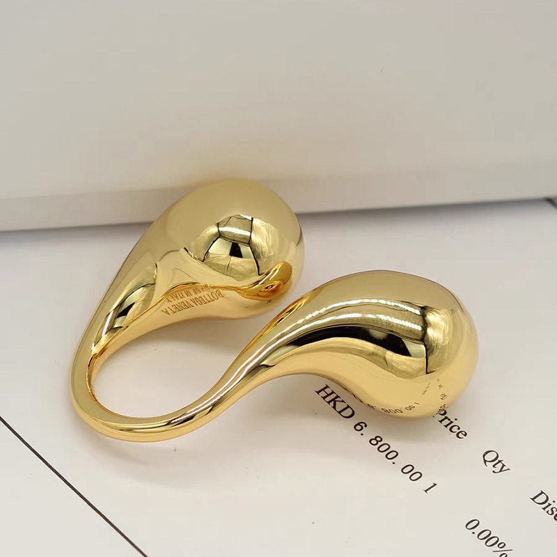 Chunky Metal Double Water Drop Brass Open Rings for Women Men European American Unique Punk Hip-hop Jewelry Accessories