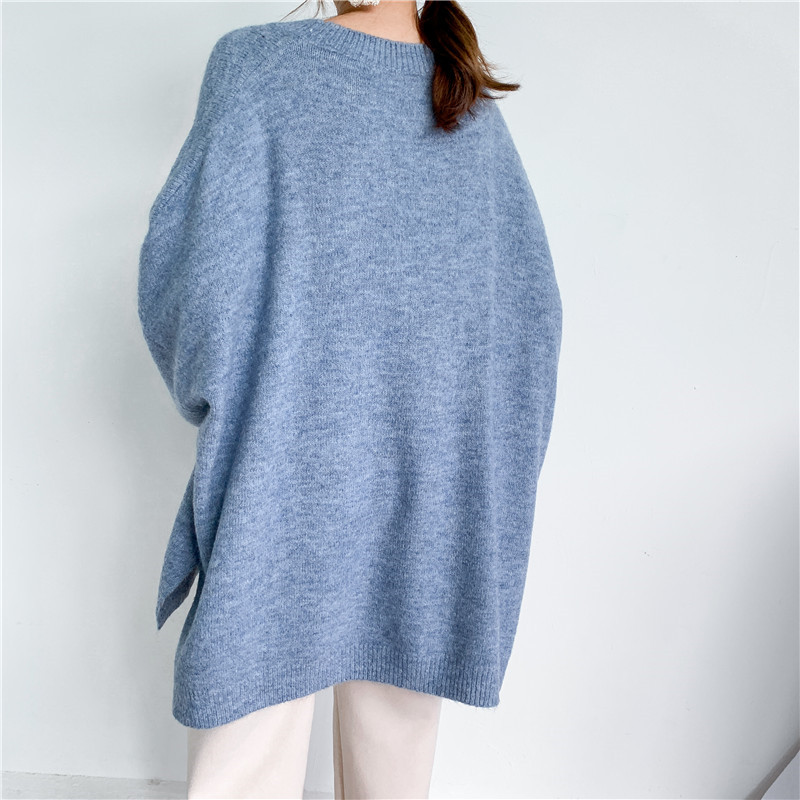 Navy Oversized Crew Collar Balloon Cuff Knit Jumper