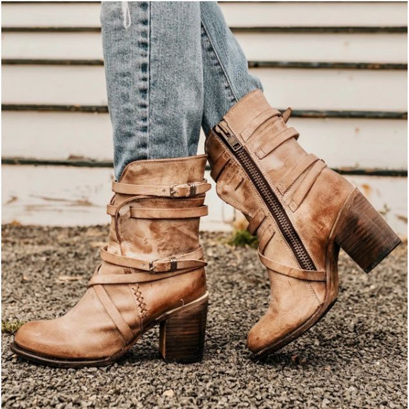 New Spanish medium heeled women's shoes, long boots, women's leather boots