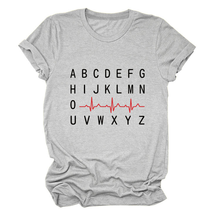 Ladies Geometric Print Round Neck Short Sleeve Tee