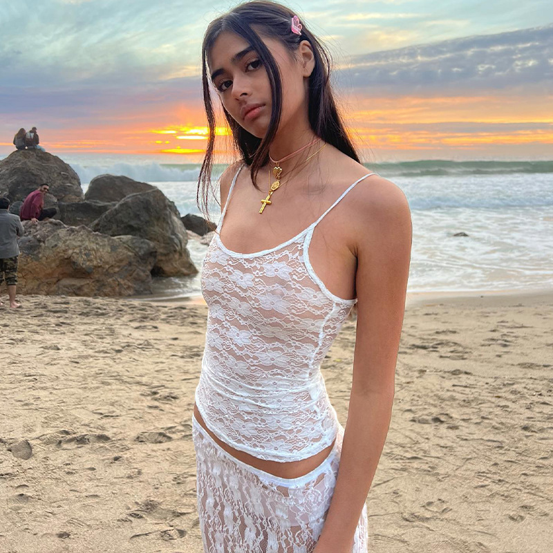 Square collar exposed navel nightclub sexy hot girl perspective lace camisole vest