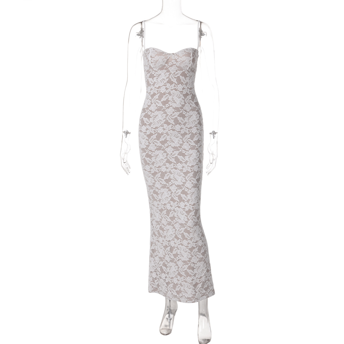 Women's Sexy Lace Splicing Strapless Backless Long Fitted Strap Dress