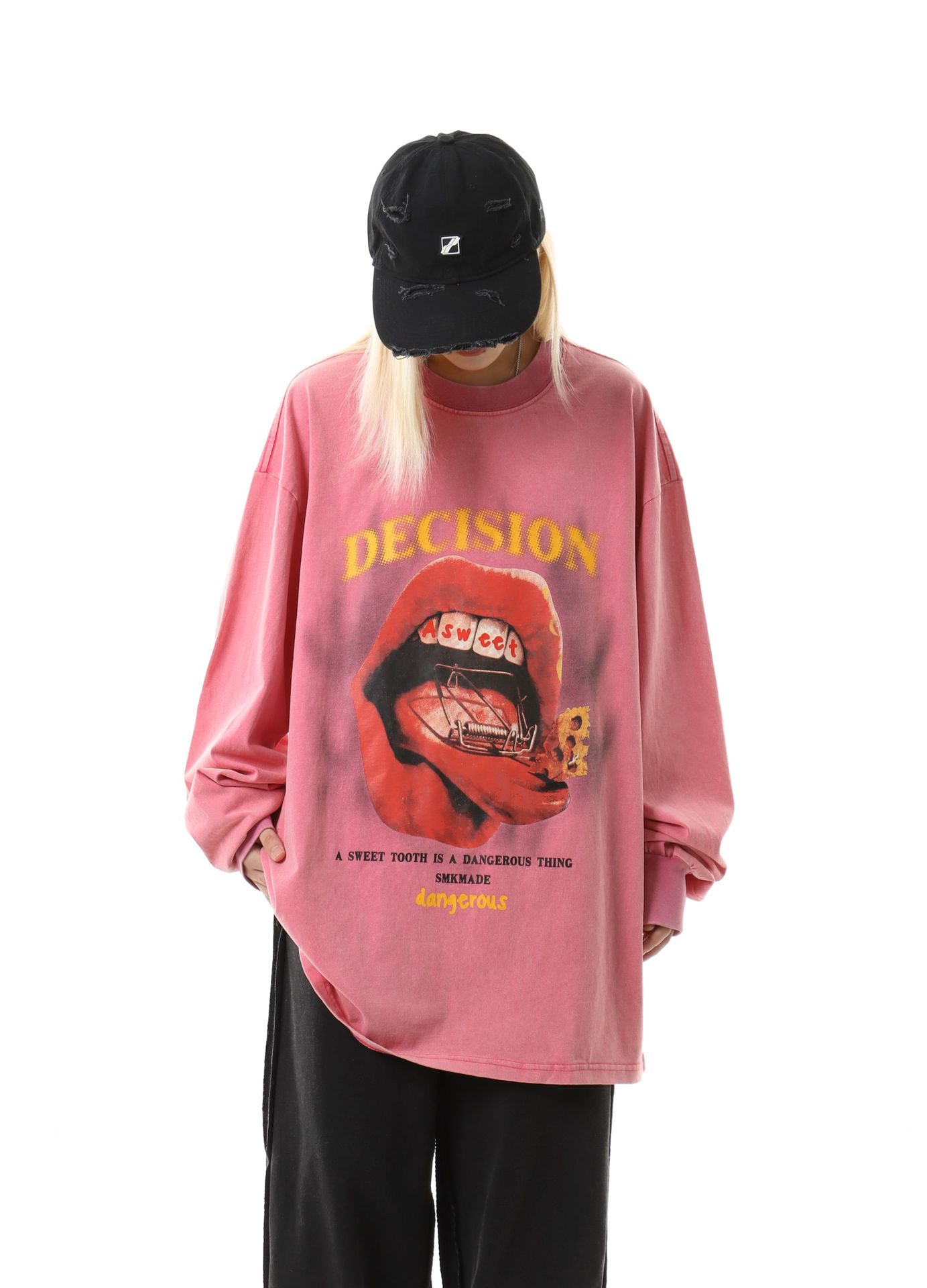 Cotton Long Sleeve Kiss Graphic Hoodie