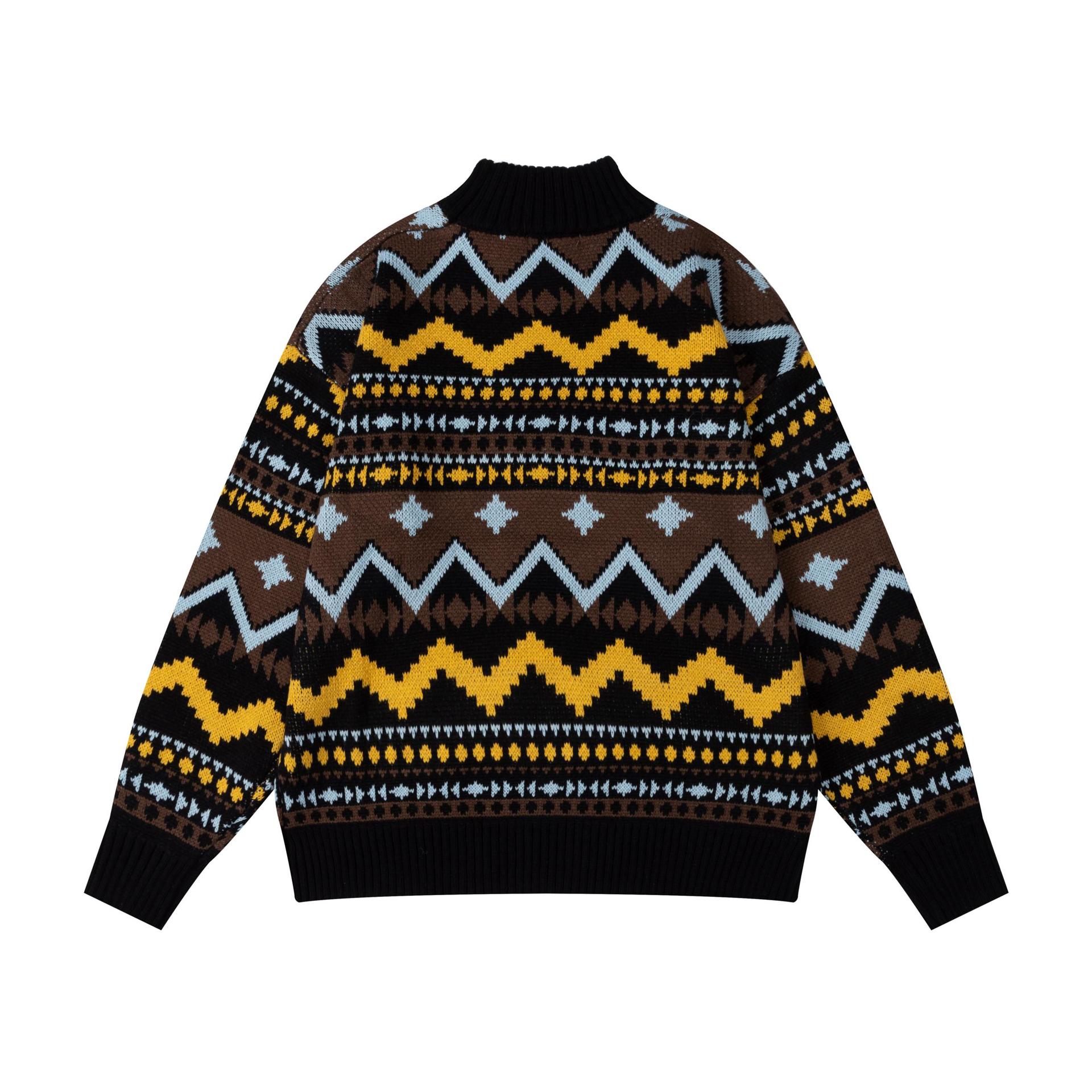 Retro Print Long Sleeve Stand Collar Sweater