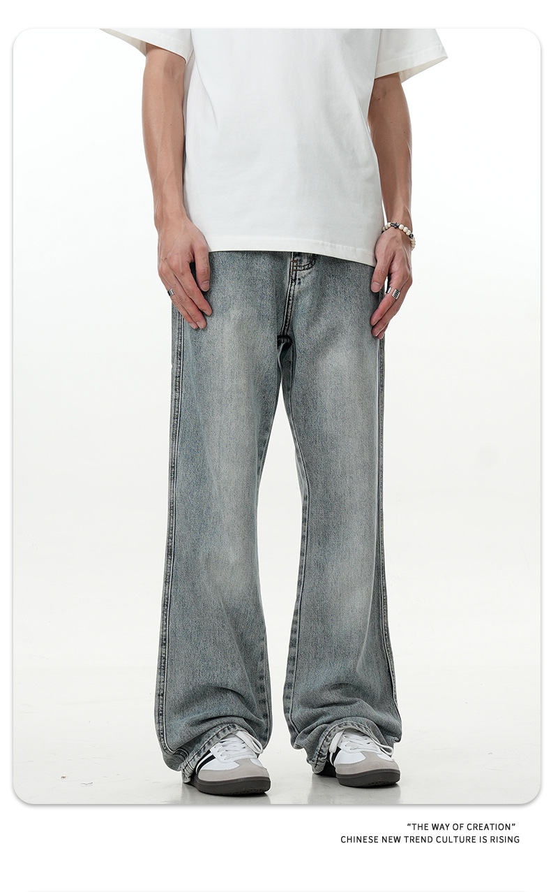 Blue Flared Denim Pants for Men and Women with Elastic Waist Casual Simple Cleanfit Trendy Slim Fit Long Trousers