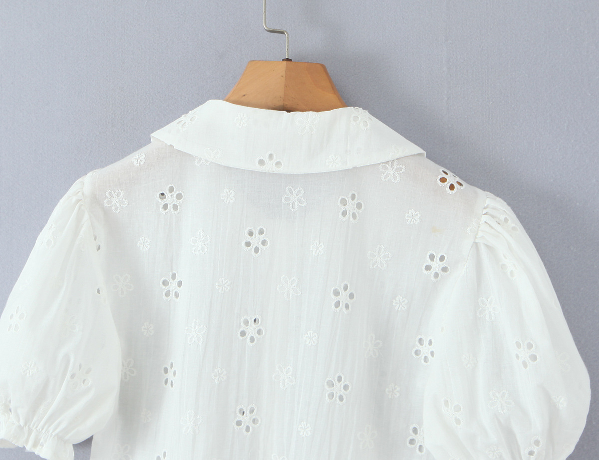 Ruffle Peter Pan Cutout Puff Top