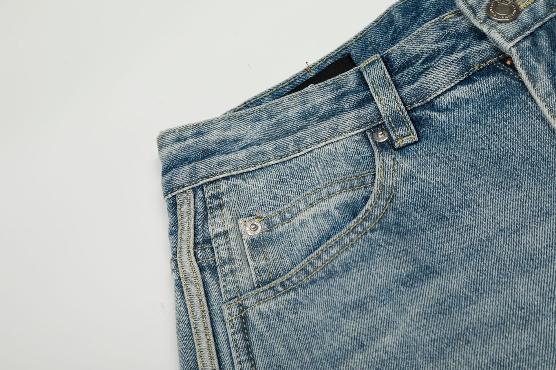 Street Style Vintage Washed Blue Side Stripe Design Unisex Loose Wide-Leg Jeans