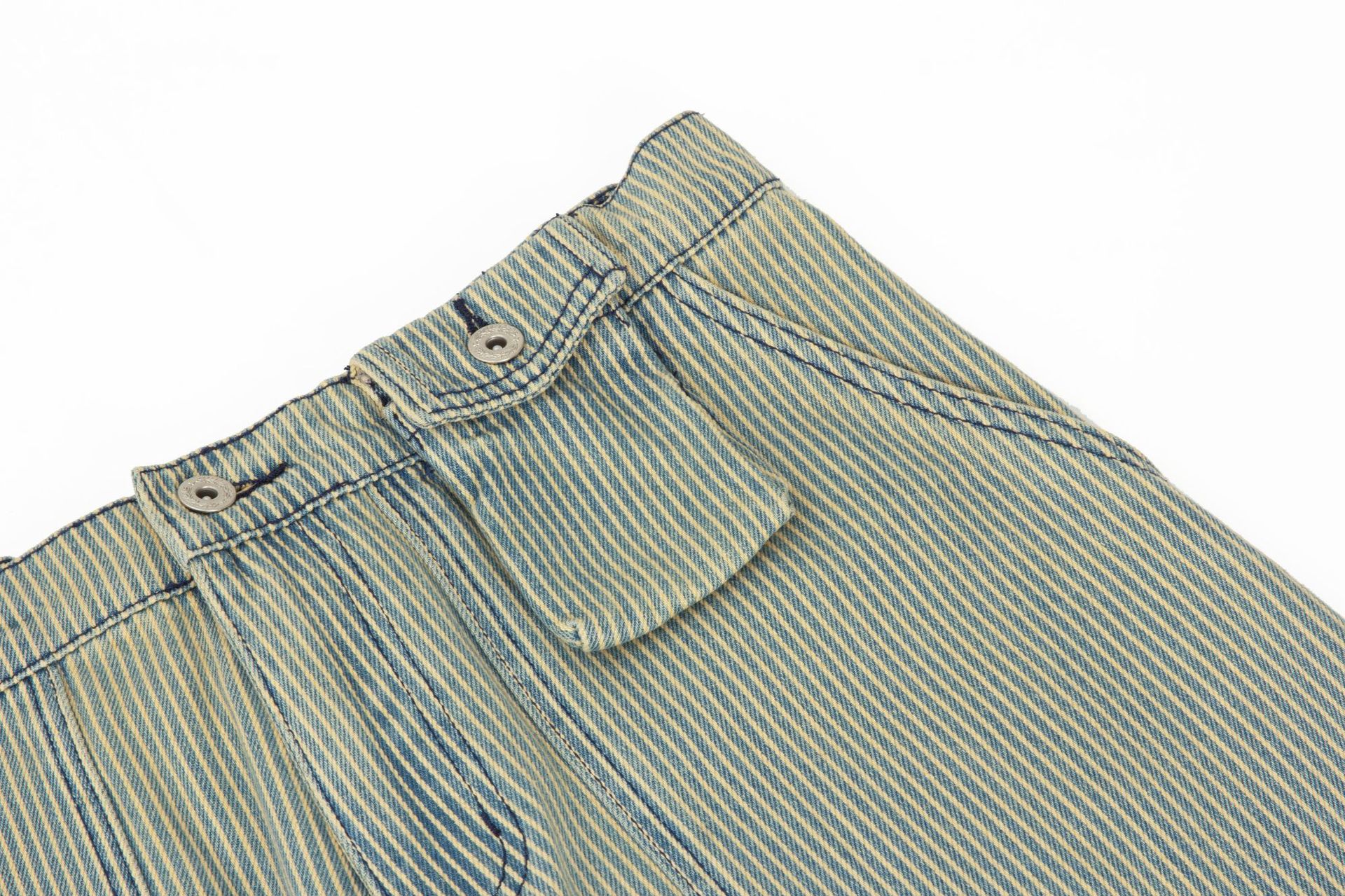 Vintage Streetwear Heavyweight High-End Striped Deconstructed Design Men's Loose Slightly Curved Work Trousers