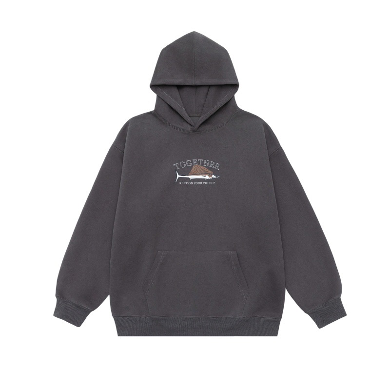 Oversized Cotton Marine Life Graphic Hood Sweatshirt