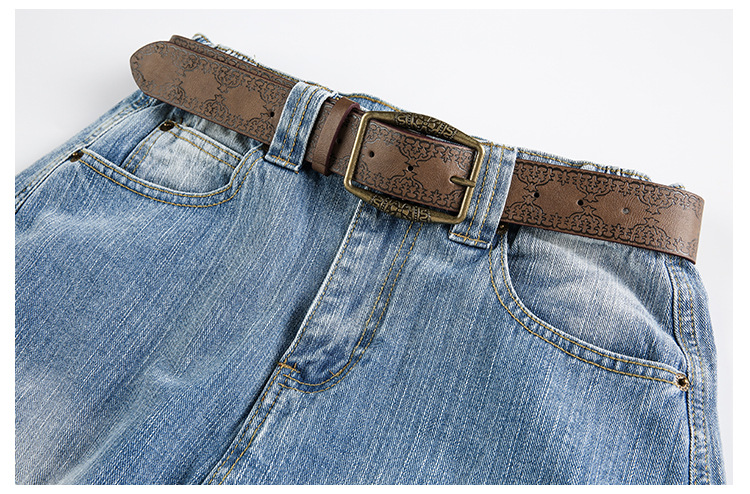 Multi-Pocket Loose Straight Leg Wide Leg Washed Cargo Denim Pants