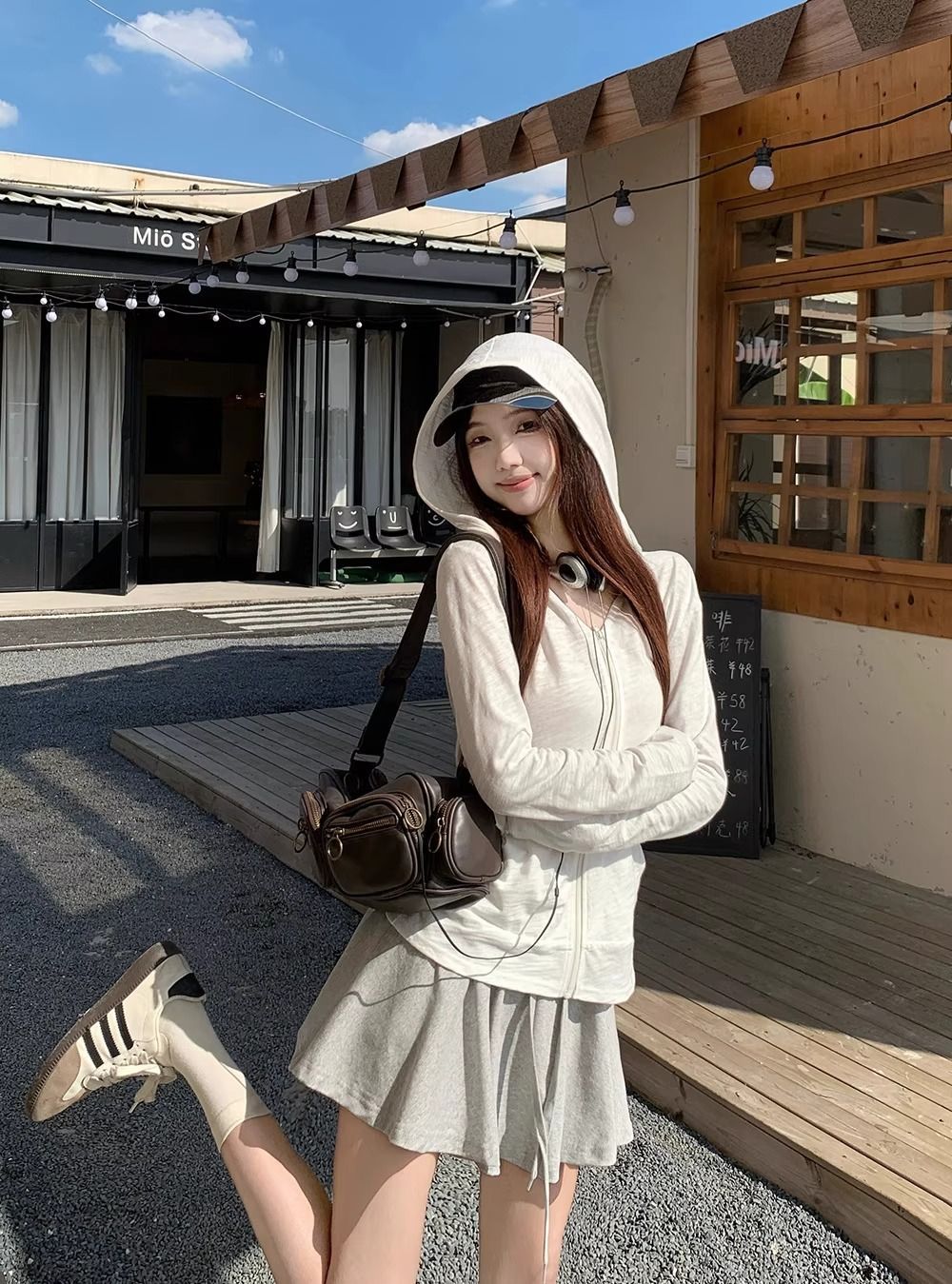 Cream Korean-Japanese Cardigan UV Hood Jacket