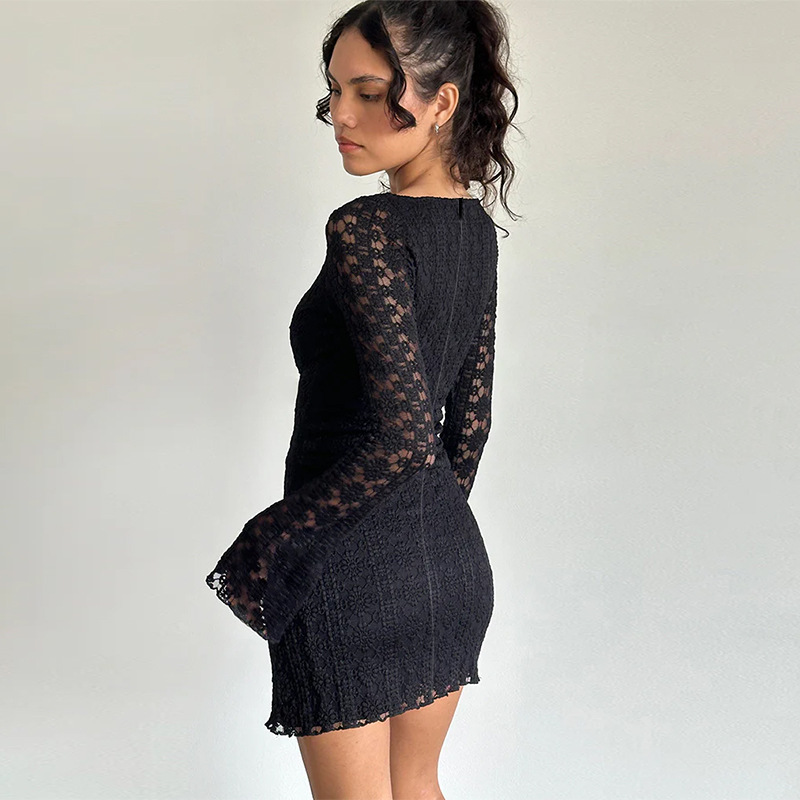 One-Shoulder Long Sleeve Polyester Mini Dress