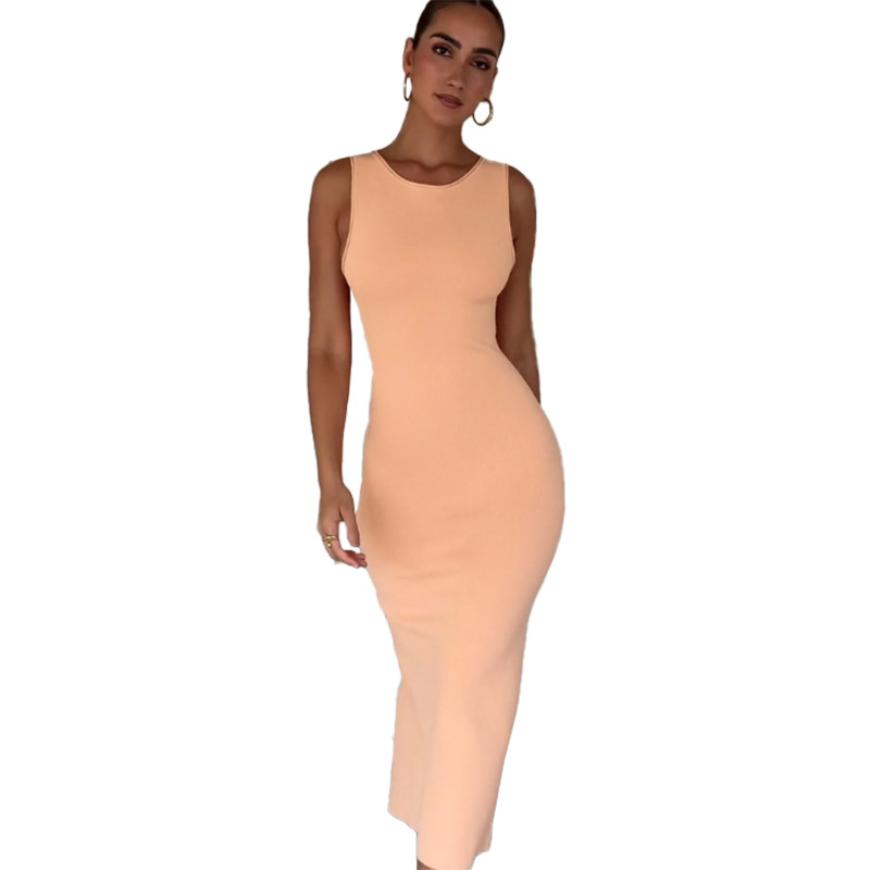 Sleeveless Round Neck Straight Polyester Spandex Dress