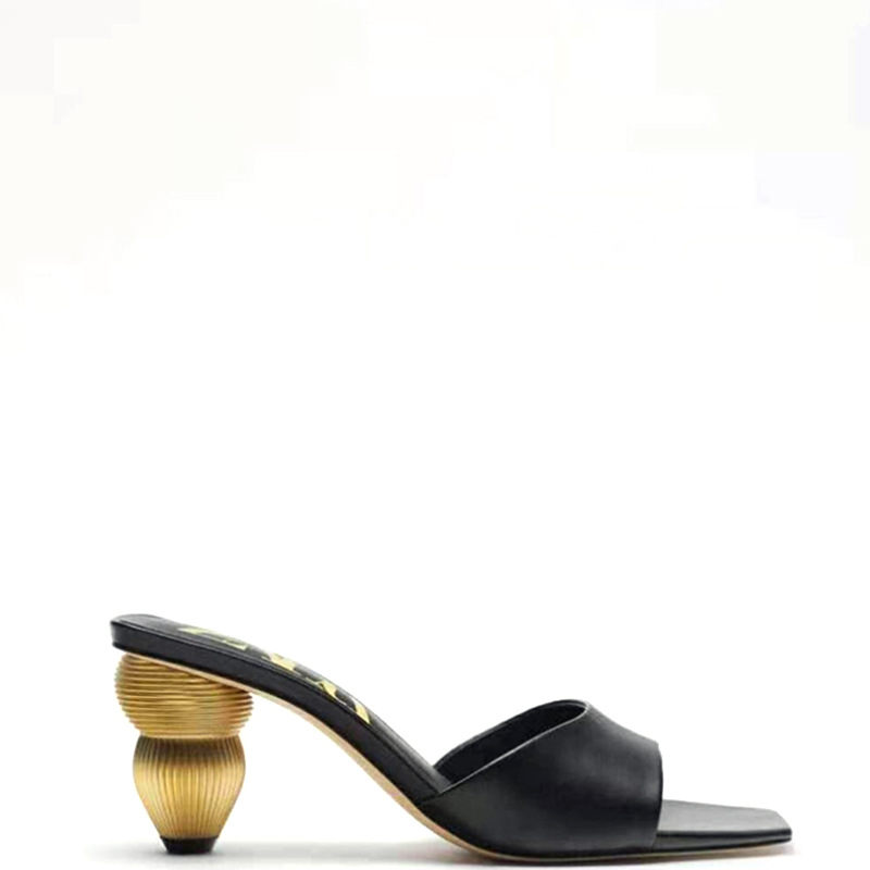 Summer New Women Shoes Square Toe Open Toe Mid-heel Patent Leather Sandals Shaped Thick Heel High-heeled Slippers Designer Shoes