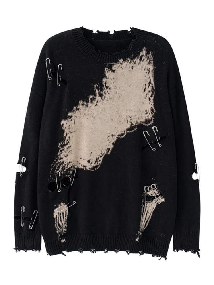 Ladies Needle-Knit Mosaic Openwork Marbled Sweater