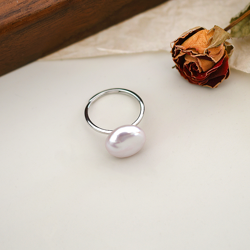 Natural Colorful Baroque Pearl Ring 925 Sterling Silver Style Button Ring with Unique Design Sense