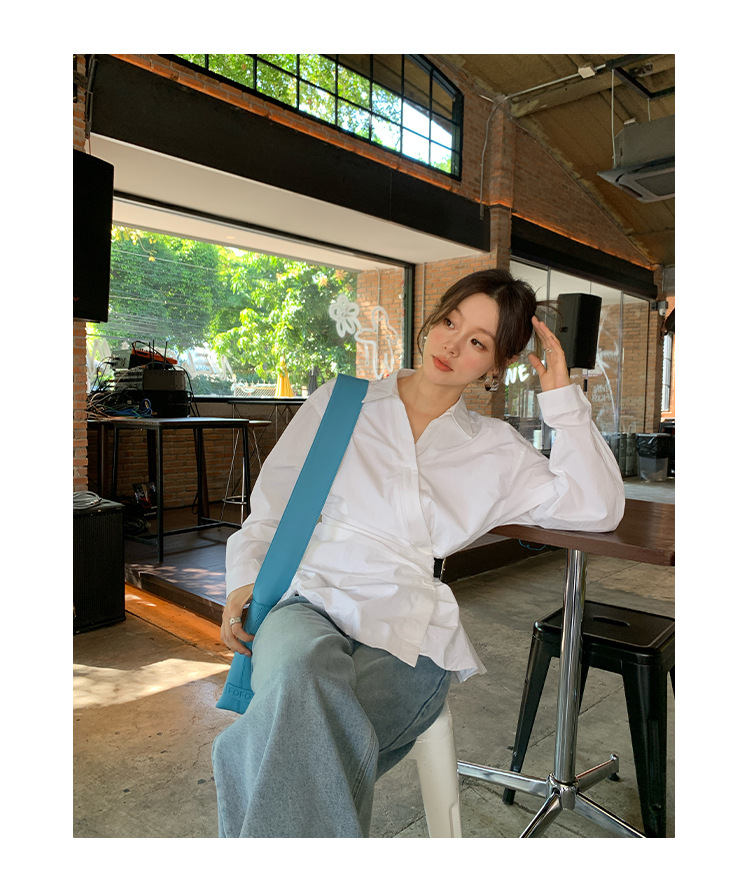 Ladies' Oversized Polo Collar Full Sleeve Gathered Shirt