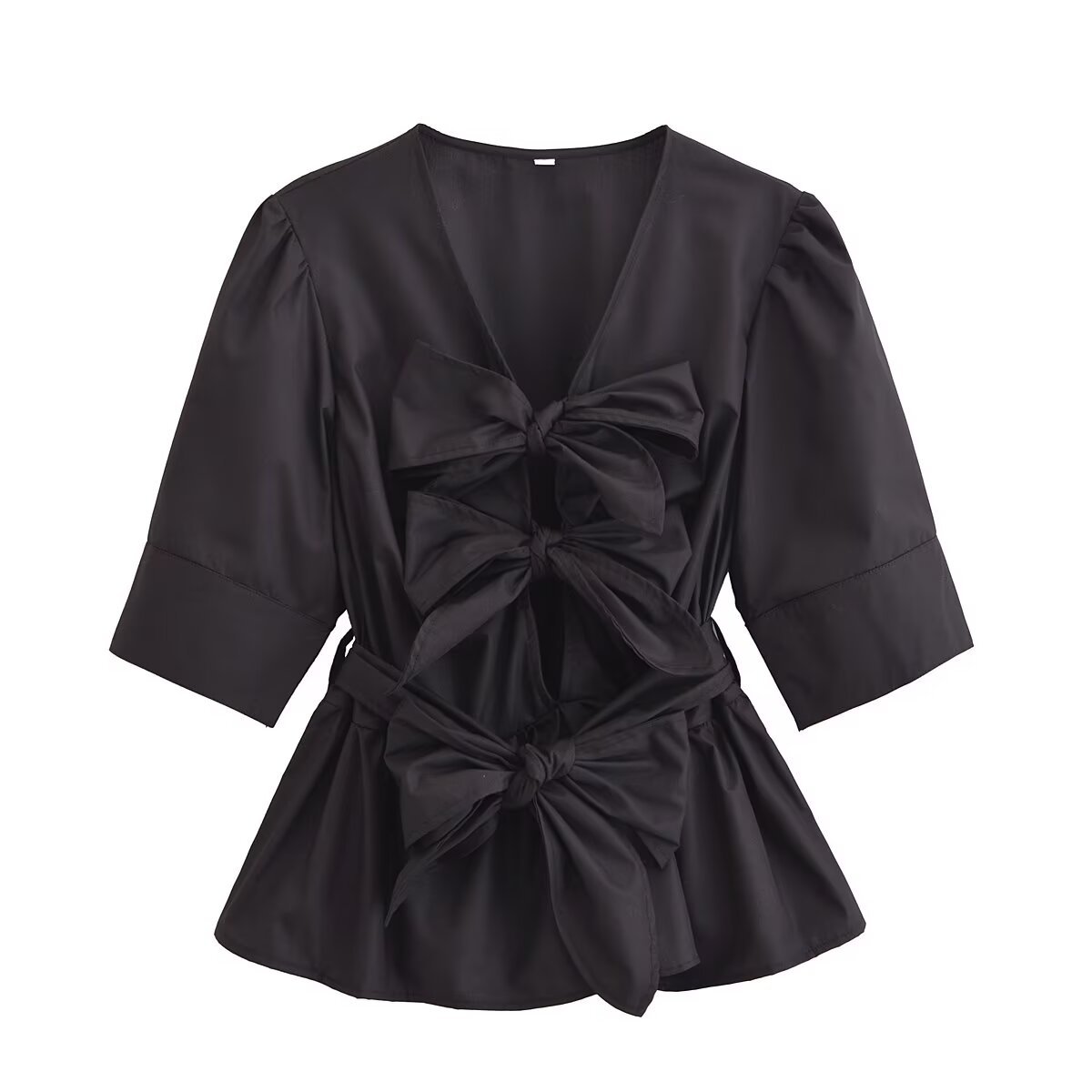 V-neck bow tie tied shirt top for women