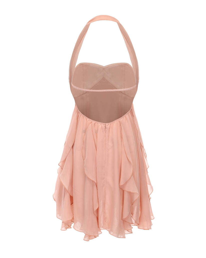 Chiffon Printed French Halter Noble Fairy Dress Holiday Wind Sexy Backless Short Skirt