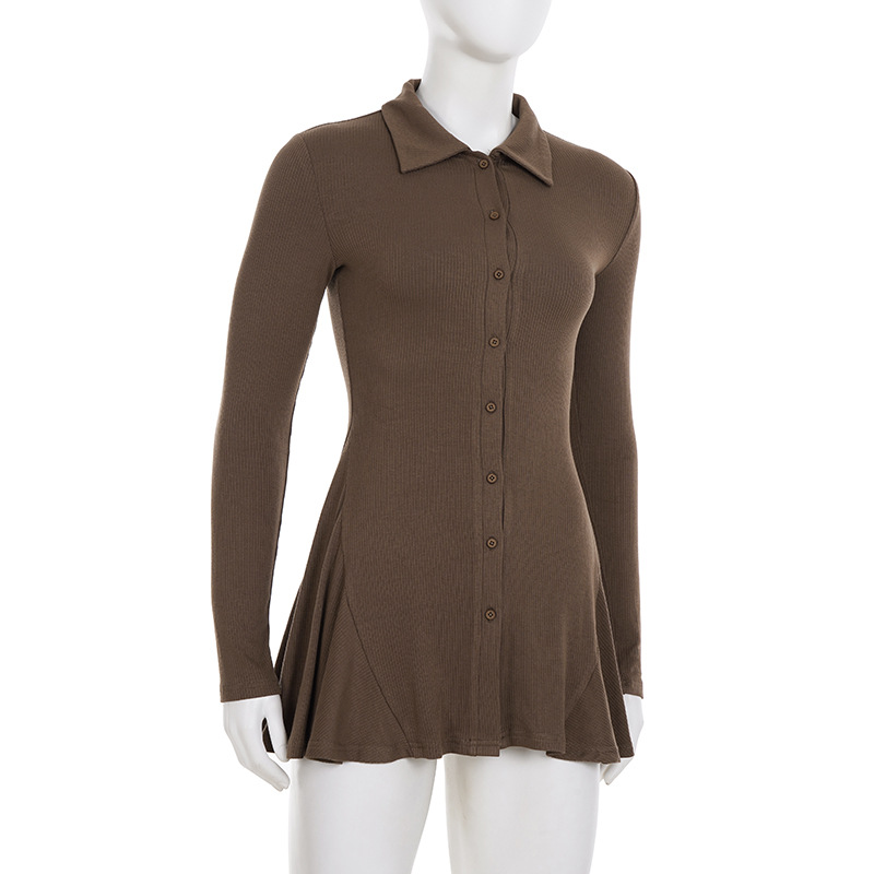 Long Sleeve Structured Button Neck Slit Dress