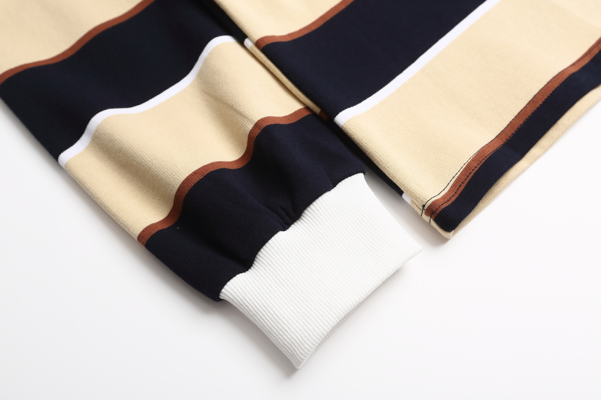 Cotton Stripe Long Sleeve Button Placket Sweater