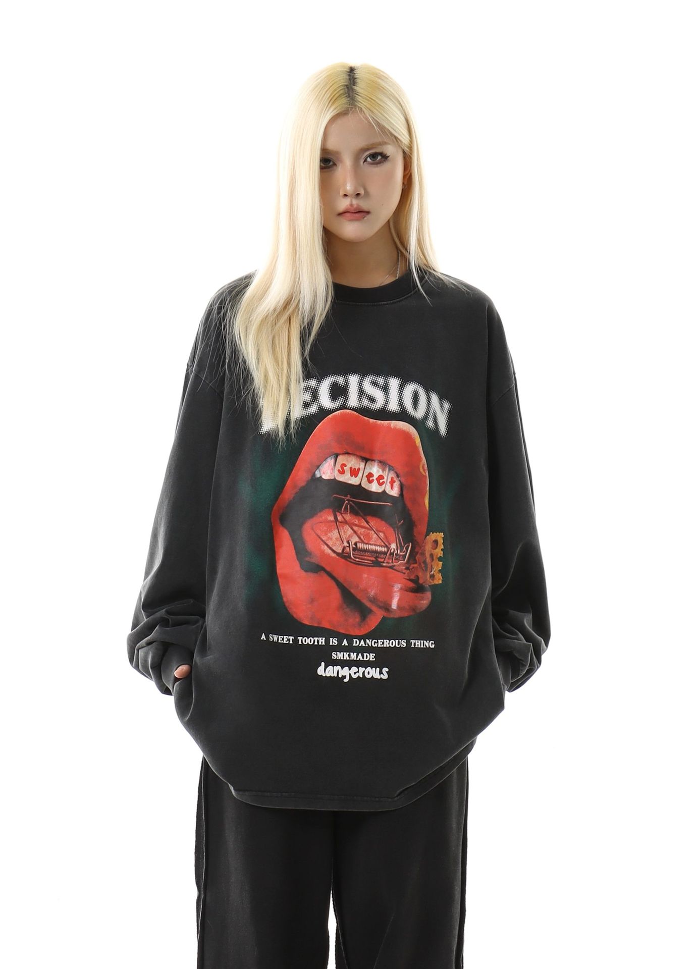 Cotton Long Sleeve Kiss Graphic Hoodie