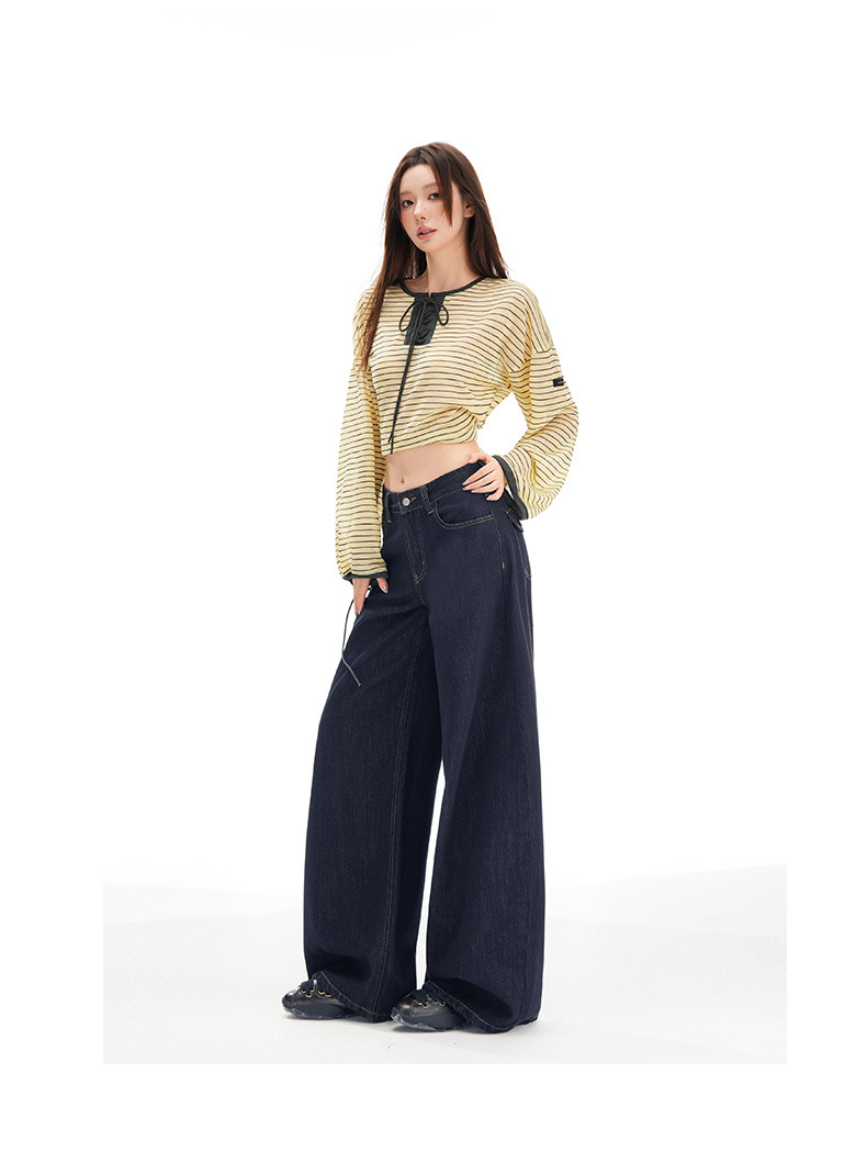 Women's Wide-Leg Jeans Loose Slim High-Waist Drape Floor-Length Straight Pants