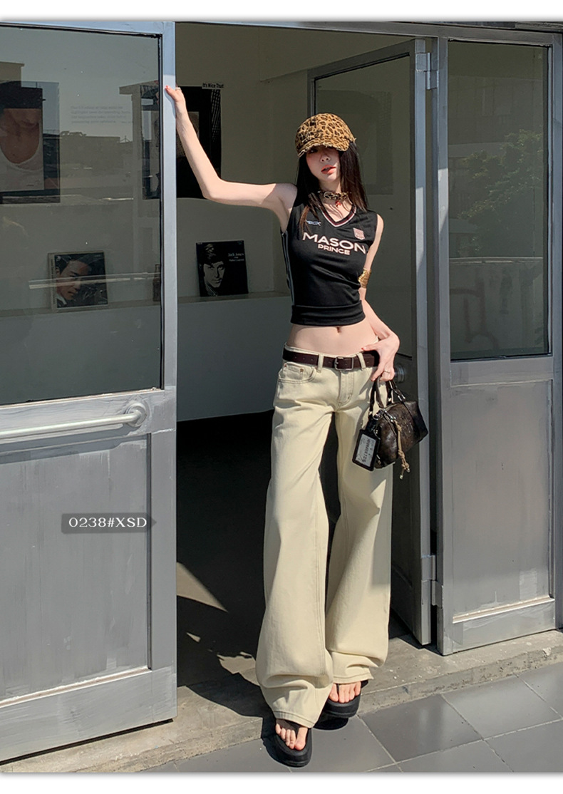 Women's Low Waist Wide Leg Jeans Summer Loose Slim Straight Pants