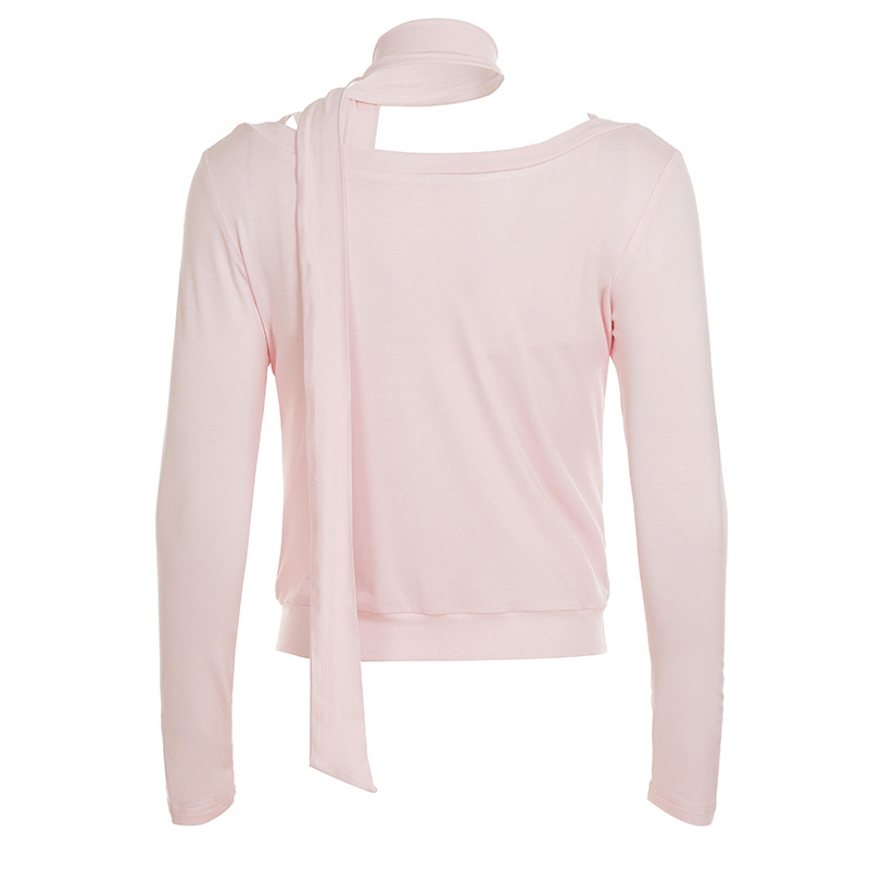 Solid Knit Notch Cuffed Slim Tee Wrap Tie