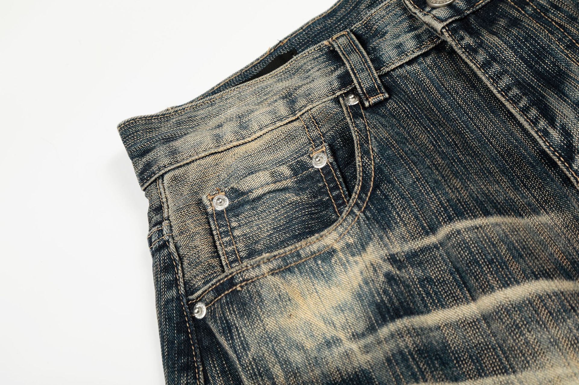 Street Vintage Washed Bamboo Texture Design Loose Wide-Leg Denim Pants for Men and Women
