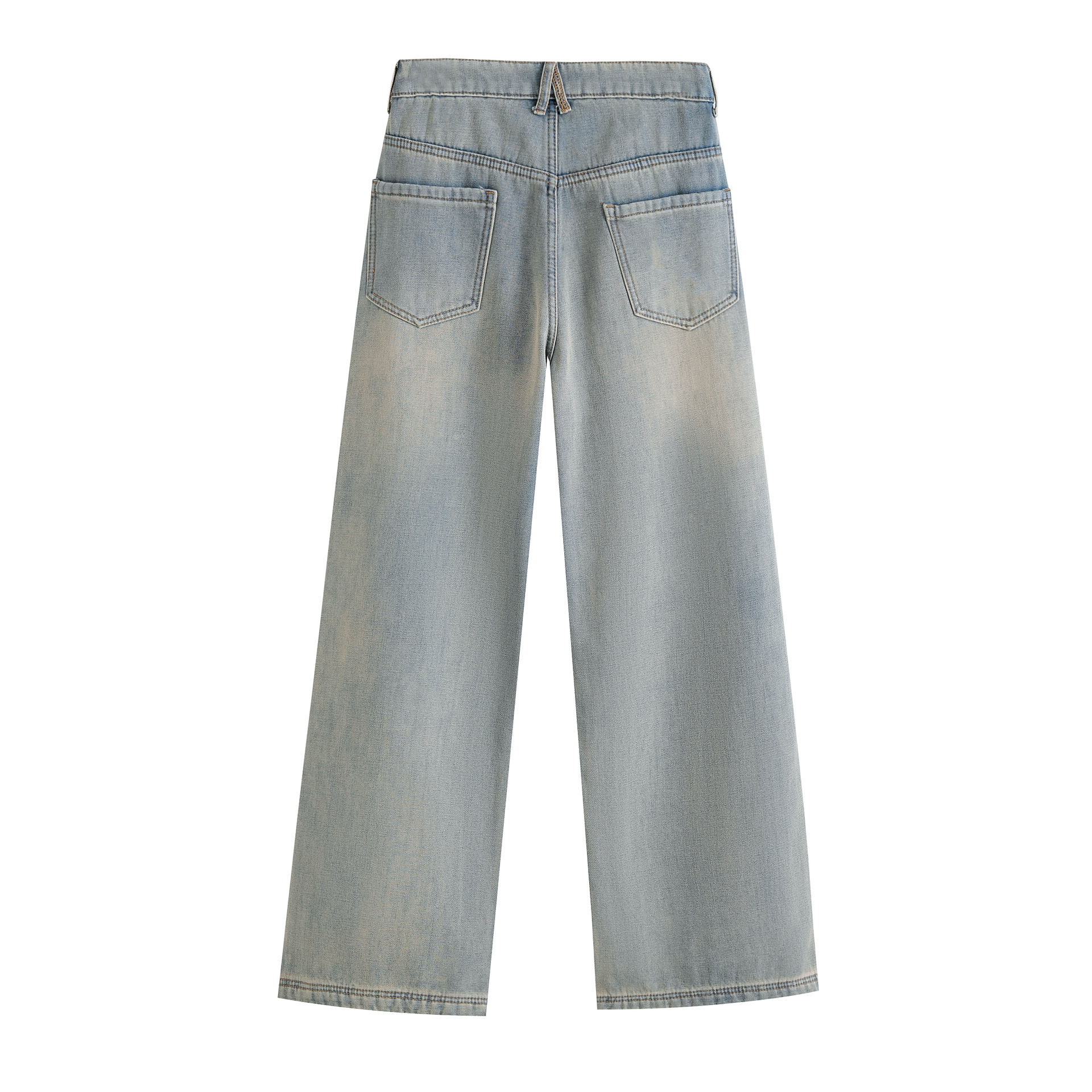 Vintage washed light blue warm and plush long straight leg jeans