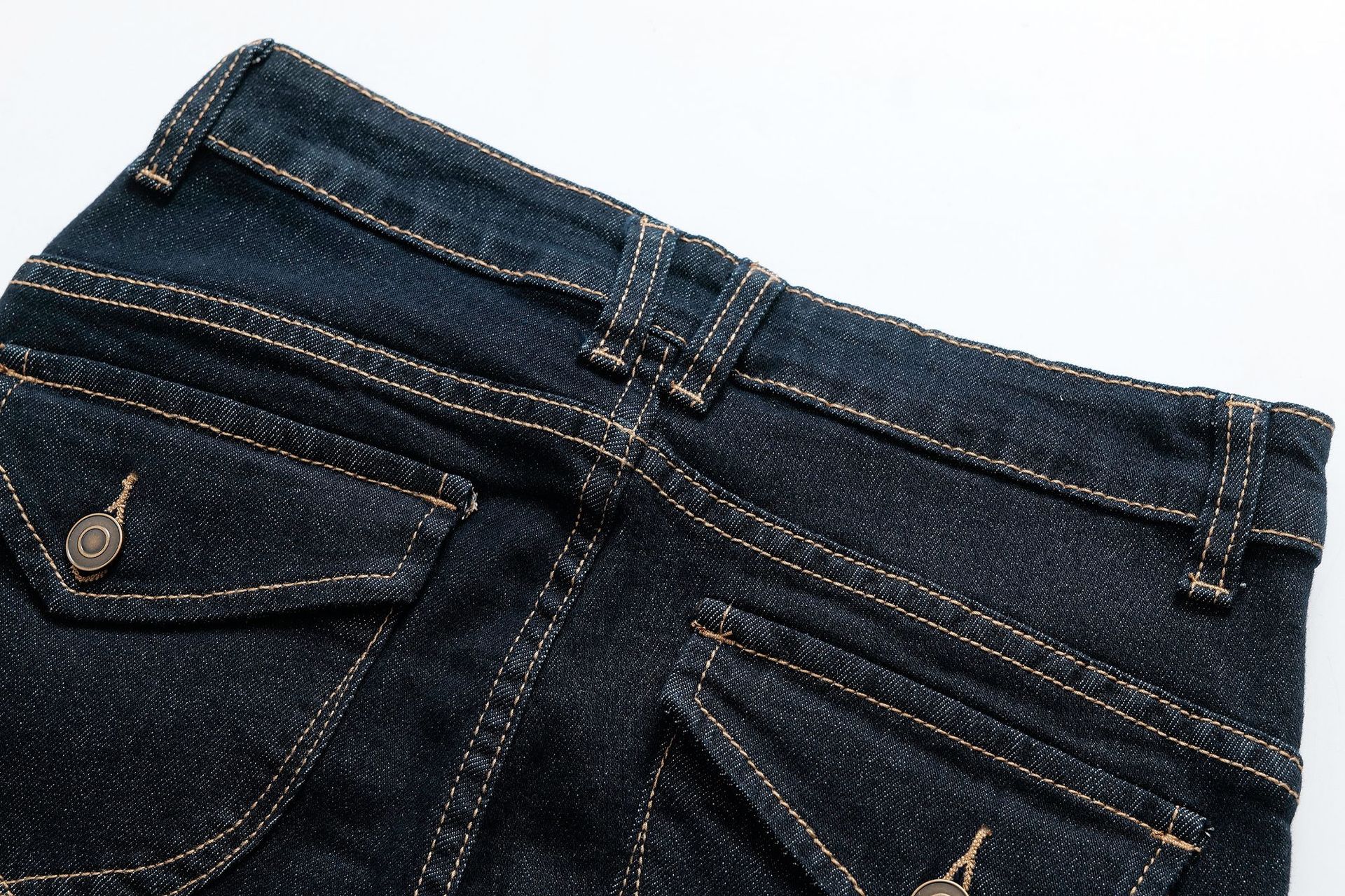 Retro back pocket patchwork open line casual flared pants jeans