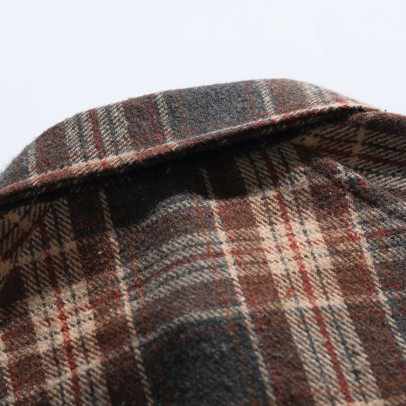 Oversized Contrast Plaid Zip Pouch Full-Sleeved Shirt
