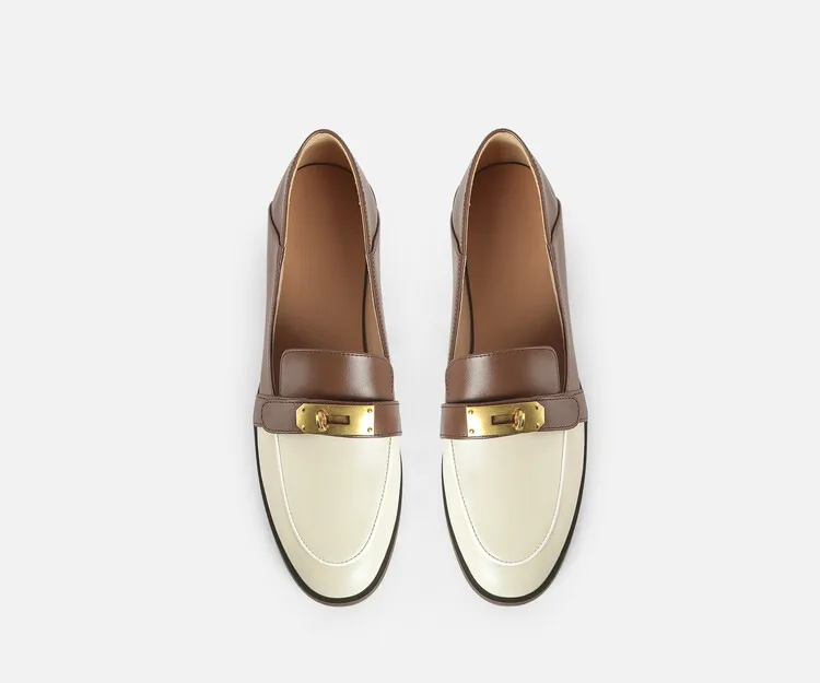 Blapunka Women Genuine Leather Loafers Designer Metal Lock Mix-color Slip-on Flat Shoe Ladies Spring Autumn Casual Comfort Flats