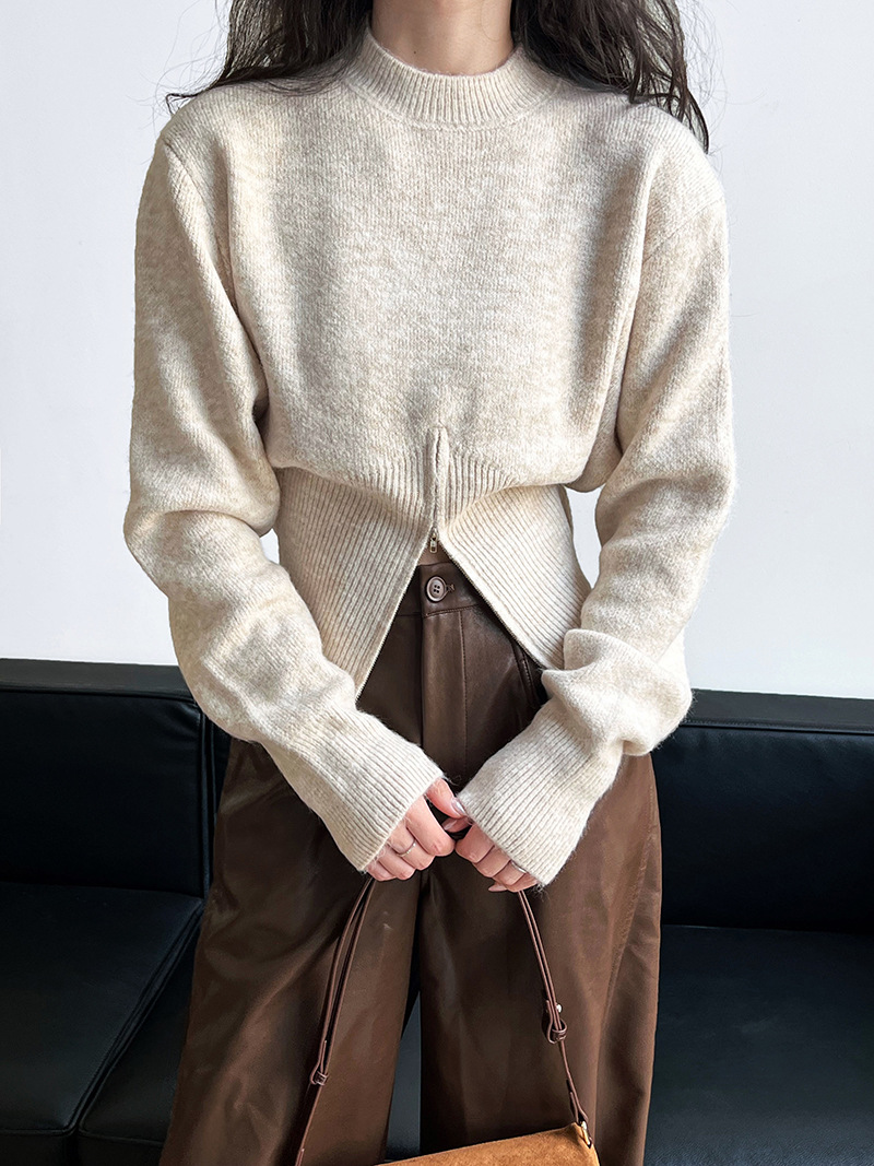 Korean Solid Long Sleeve Loose Crew Sweater