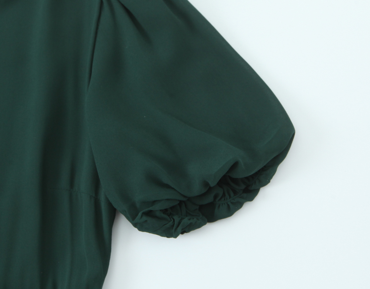 Bubble Sleeve Slimming Round Neck Dress